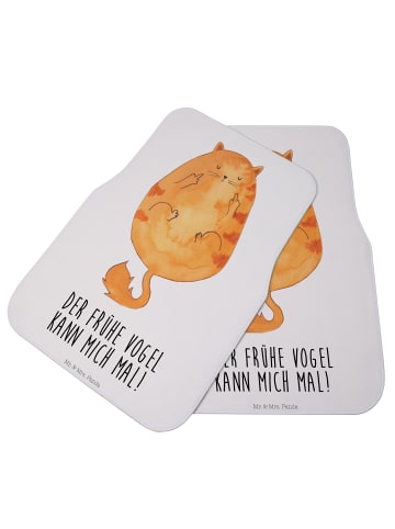 Mr. & Mrs. Panda Auto Fußmatte Katze Frühaufsteher mit Spruch in Weiß