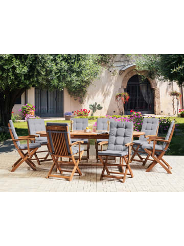 Beliani 9-tlg Gartentisch Set MAUI PREMIUM in Heller Holzfarbton/Grau