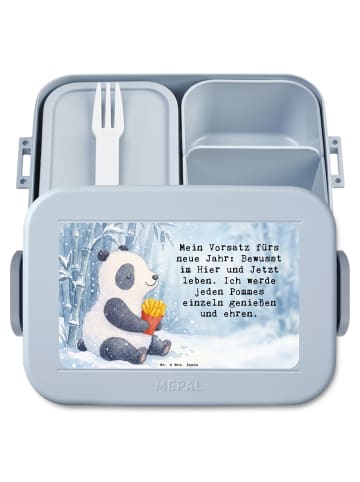 Mr. & Mrs. Panda Bento Box Panda Winter Pommes Design mit Spruch in Blau Pastell