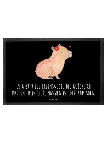 Mr. & Mrs. Panda Schmutzmatte Capybara Blume mit Spruch in Schwarz