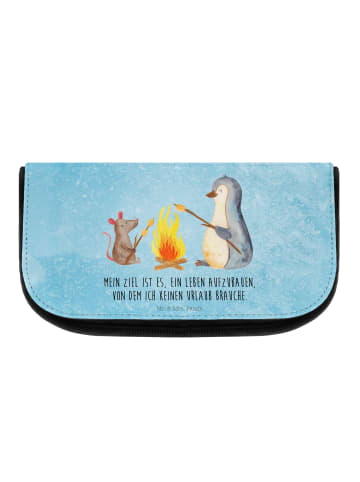 Mr. & Mrs. Panda Kulturtasche Pinguin Lagerfeuer mit Spruch in Eisblau