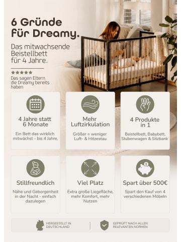 Sämann Beistellbett mit Umbauseite - schwarz/natur - Dreamy 4 in 1 Bett