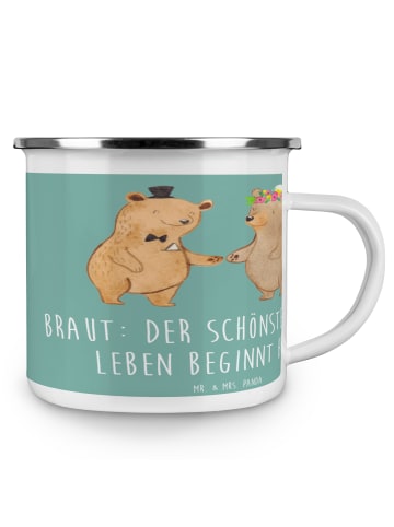 Mr. & Mrs. Panda Emaille Tasse Braut Tag mit Spruch in Meeresbrise