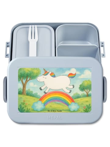 Mr. & Mrs. Panda Snackbox Einhorn Regenbogen Design ohne Spruch in Blau Pastell
