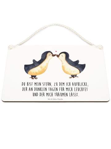 Mr. & Mrs. Panda Wandschild Pinguin Liebe mit Spruch in Weiß