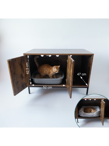 relaxdays Katzenschrank "Industrial" in Dunkelbraun/ Schwarz – (B)80 x (H)55 x (T)50 cm