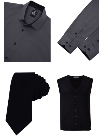 Rusty Neal Hemd mit Weste und Krawatte 3er Set in Anthrazit