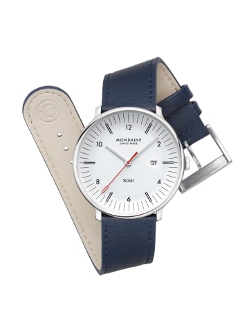 Mondaine Herrenuhr Doppio Solar Blau/Weiß 41 mm