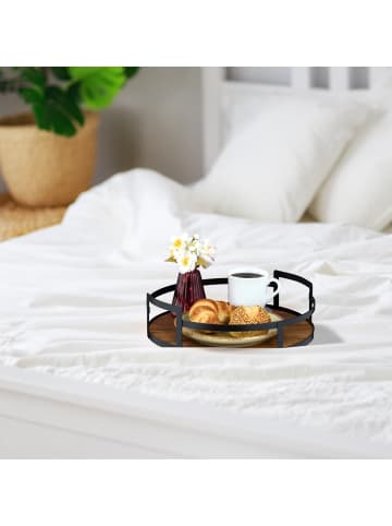 relaxdays Tablett in Braun/ Schwarz - (H)8,5 x (D)30,5 cm