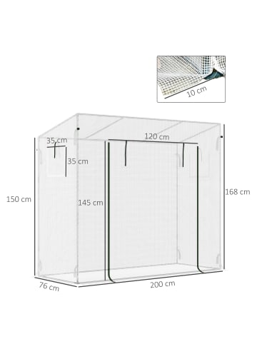Outsunny Gewächshaus 200L x 76B x 150/168H cm Weiß
