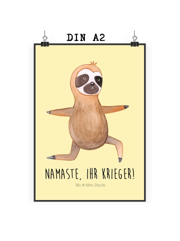 Mr. & Mrs. Panda Art Print Faultier Yoga mit Spruch in Gelb Pastell