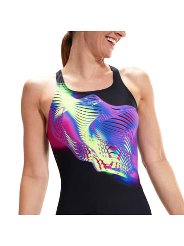 Speedo Placement Digital Medalist Badeanzug in schwarz