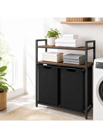 relaxdays Wäschekorb in Braun/ Schwarz - (B)73 x (H)93 x (T)33 cm