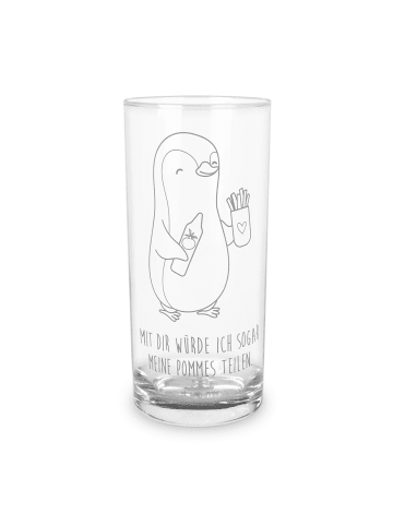 Mr. & Mrs. Panda Wasserglas Pinguin Pommes mit Spruch in Transparent