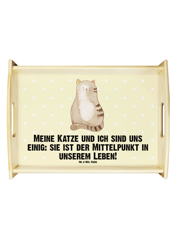 Mr. & Mrs. Panda BettTablett Katze Sitzen mit Spruch in Gelb Pastell