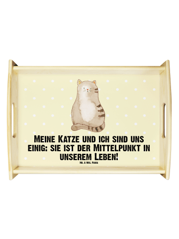 Mr. & Mrs. Panda Serviertablett Katze Sitzen mit Spruch in Gelb Pastell