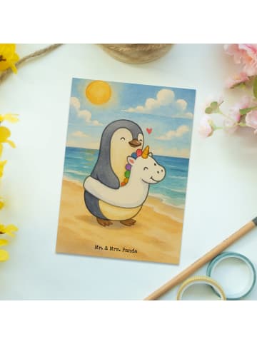 Mr. & Mrs. Panda Postkarte Pinguin Schwimmring Design ohne Spruch in Weiß