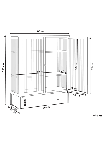 Beliani Vitrine LERRYN in Schwarz - (W) 90 x (H) 111 x (L) 35 cm