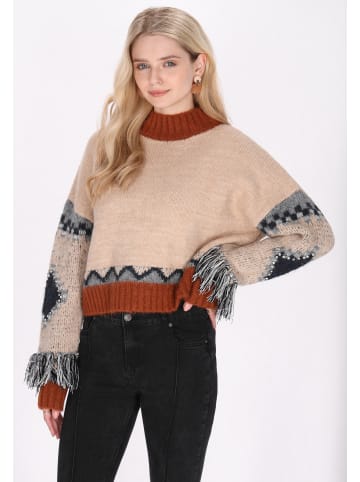 IZIA Damen Pullover in Beige Mehrfarbig
