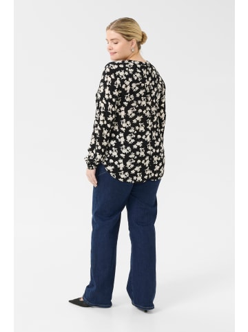 KAFFE curve Langarm-Bluse KCami in Black/Turtledove Flower Print