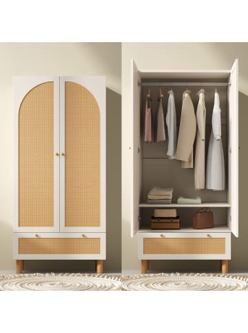 ABRIHOME Kleiderschrank mit höhenverstellbaren Regalen & Kleiderstange, 180x85x52 cm