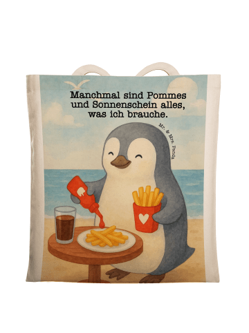 Mr. & Mrs. Panda Tote Bag Pinguin Pommes Design mit Spruch in Weiß