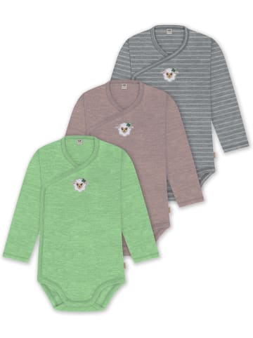 Normani Outdoor Sports 3er Set Baby-Body Wickelbody Toddler-Bodysuit in Grau/Rosa/Grün