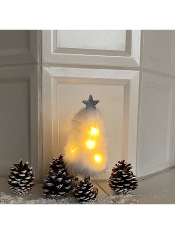 MARELIDA LED Baum Plüsch mit Sternspitze Dekobaum H: 19,5cm in weiß