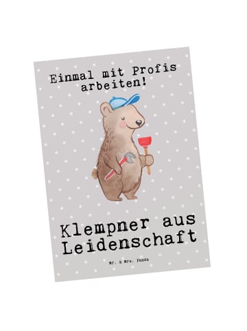 Mr. & Mrs. Panda Grußkarte Klempner Leidenschaft mit Spruch in Grau Pastell