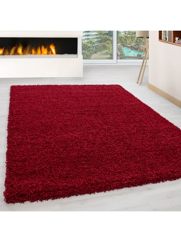 KADIMA DESIGN Teppich Hochflor Unifarben Polypropylen Wohnzimmer Shaggy in Rot
