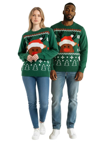 United Labels Winterpullover Rentier Winter Strick Pullover Sweatshirt Ugly Sweater in grün