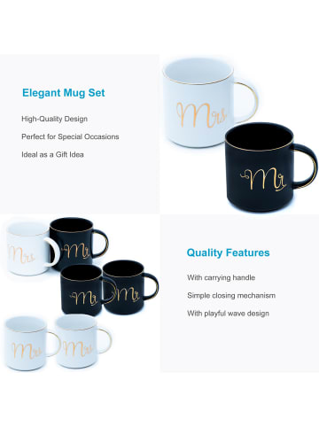 Intirilife Kaffeetasse 300 ml Teetasse Geschenk Hochzeit in Weiß - Weiß