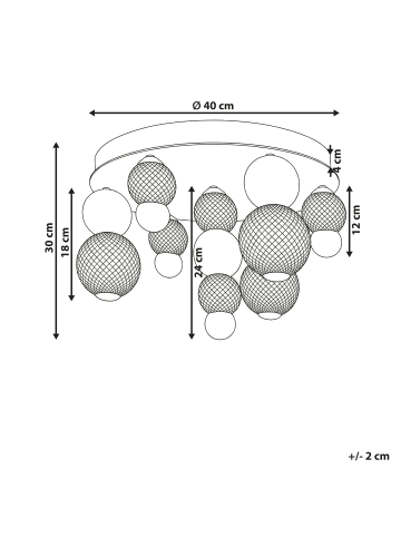 Beliani Deckenleuchten SORA in Gold/Schwarz/Transparent - (W) 40 x (H) 30 x (L) 40 cm