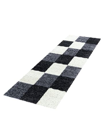 KADIMA DESIGN Teppich Hochflor Shaggy Waschbar Karo RHEIN Strapazierfähig in Schwarz