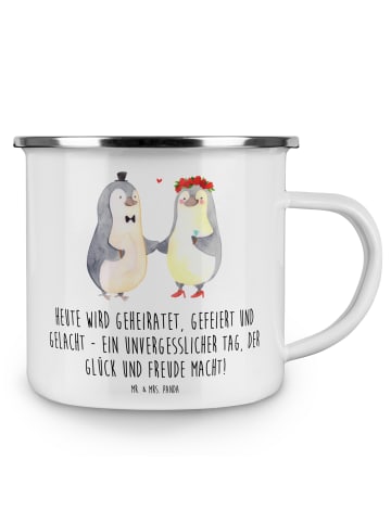 Mr. & Mrs. Panda Camping Emaille Tasse Hochzeitsfeier Freude mit... in Weiß