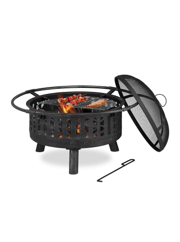 relaxdays Feuerschale in Schwarz/ Silber - (H)55 x Ø 75 cm