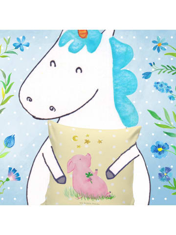 Mr. & Mrs. Panda Deko Kissen Schwein Glück ohne Spruch in Gelb Pastell