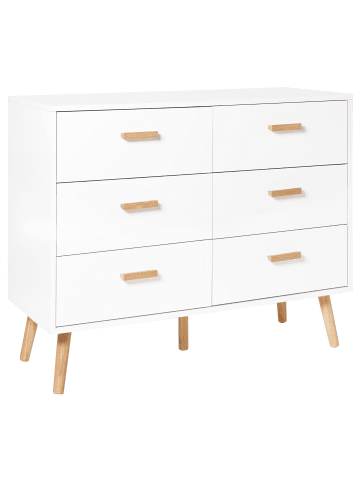 Beliani Kommode NEWARK in Weiß/Heller Holzfarbton - (W) 100 x (H) 80 x (L) 39 cm