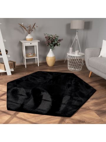 KADIMA DESIGN Teppich Kurzflor waschbar Einfarbig Wohnzimmer in Schwarz