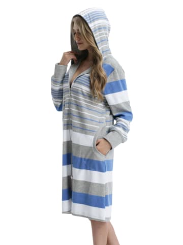 Aquarti Aquarti Damen Frottee Bademantel Gestreift mit Kapuze in dunkelblau