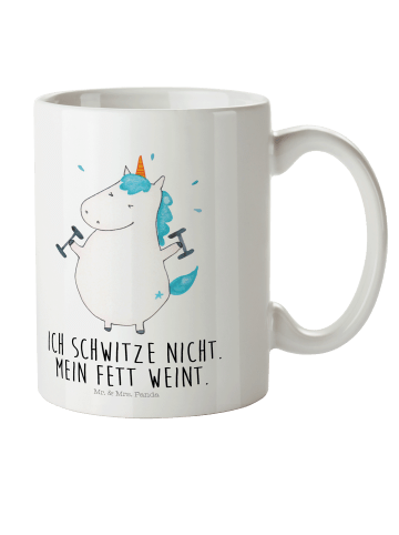 Mr. & Mrs. Panda Plastikbecher Einhorn Fitness mit Spruch in Weiß