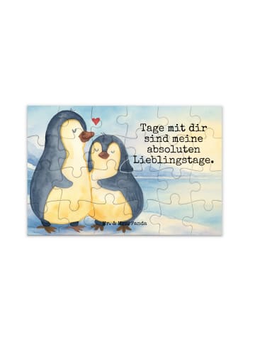 Mr. & Mrs. Panda Puzzle Pinguin umarmen Design mit Spruch in Weiß