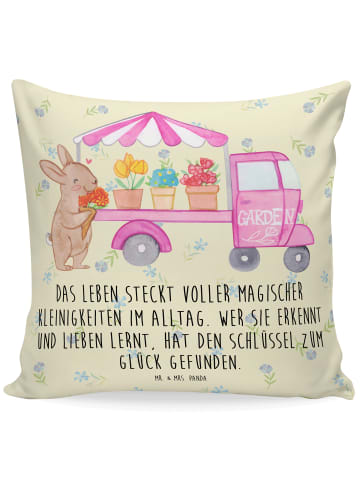 Kissen Osterhase Blumenwagen mit Spruch in Blumig