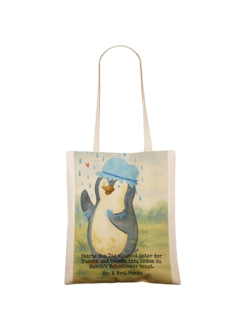 Mr. & Mrs. Panda Shopping Tasche Pinguin Duschen Design mit Spruch in Weiß