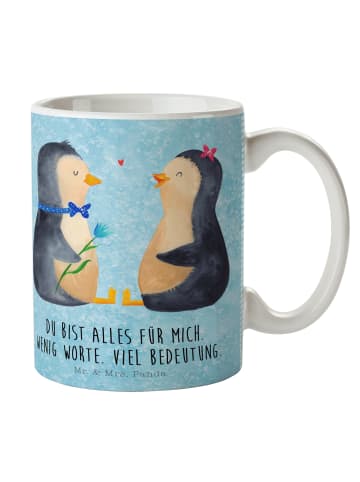 Mr. & Mrs. Panda Kaffeetasse Pinguin Pärchen mit Spruch in Eisblau