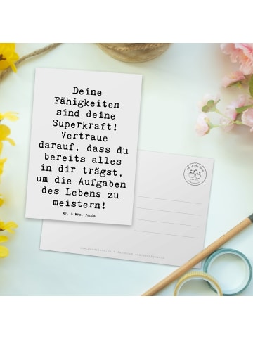 Mr. & Mrs. Panda Postkarte Spruch Vertrauen in Fähigkeiten mit S... in Weiß