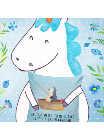 Mr. & Mrs. Panda Dekokissen Pinguin Angelboot mit Spruch in Eisblau