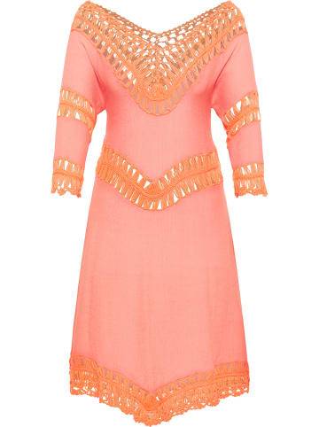 IZIA Damen Tunika-Kleid Mini Mit Häkelpart in Orange