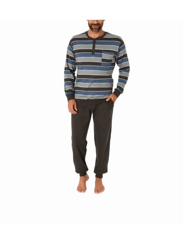 NORMANN Pyjama Schlafanzug Bündchen Kuschel interlock - 68309 in blau