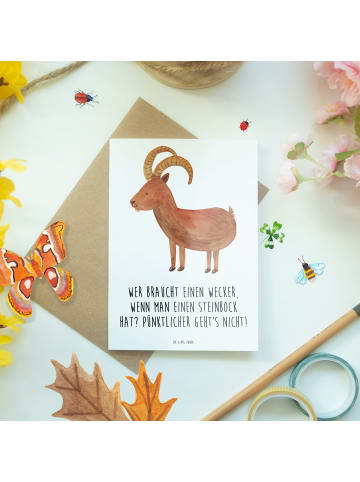 Mr. & Mrs. Panda Grußkarte Steinbock Wecker mit Spruch in Weiß